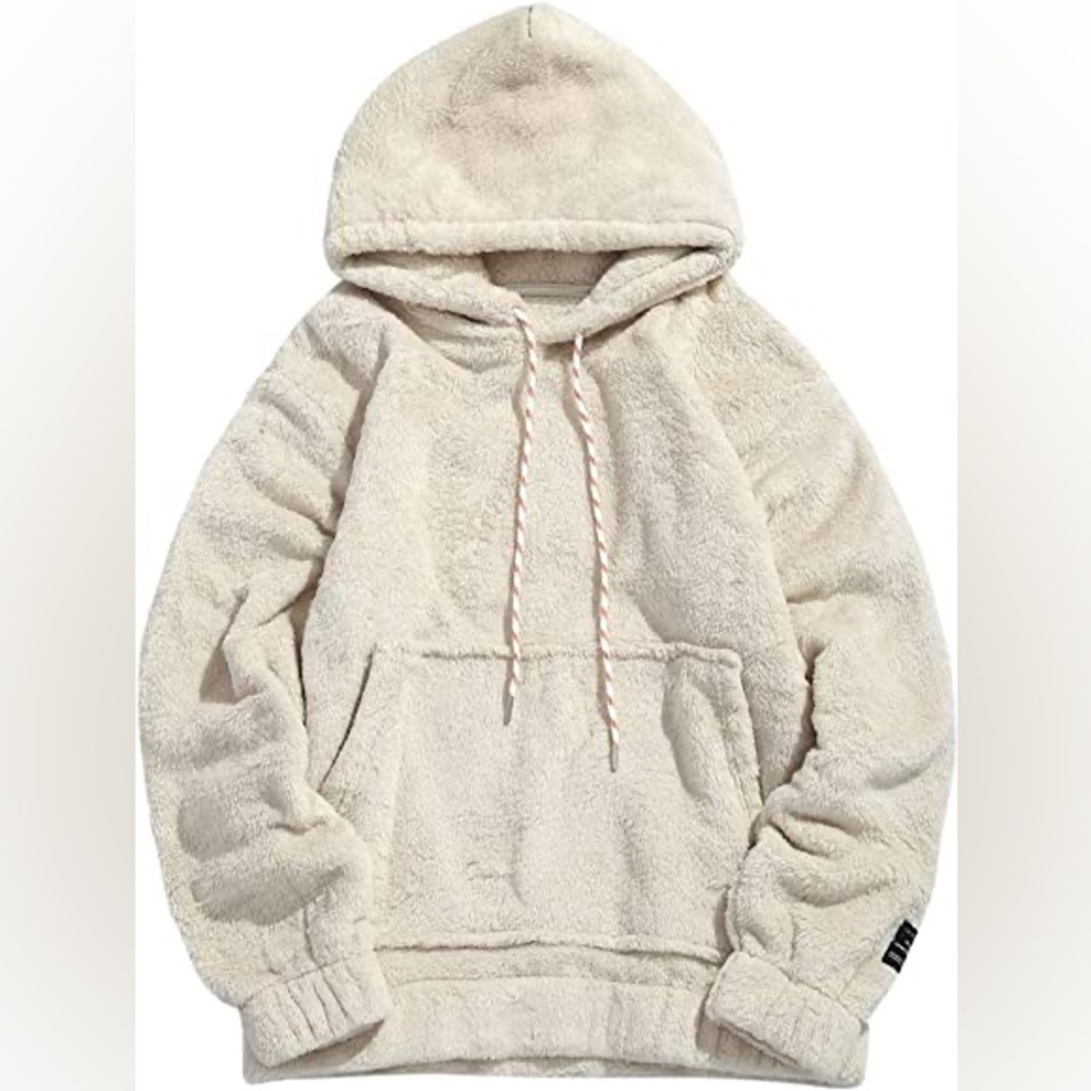 ZEZCLO Men's Fluffy Sherpa Oversized Fuzzy Hooded Pullover with Kangaroo Pocket
